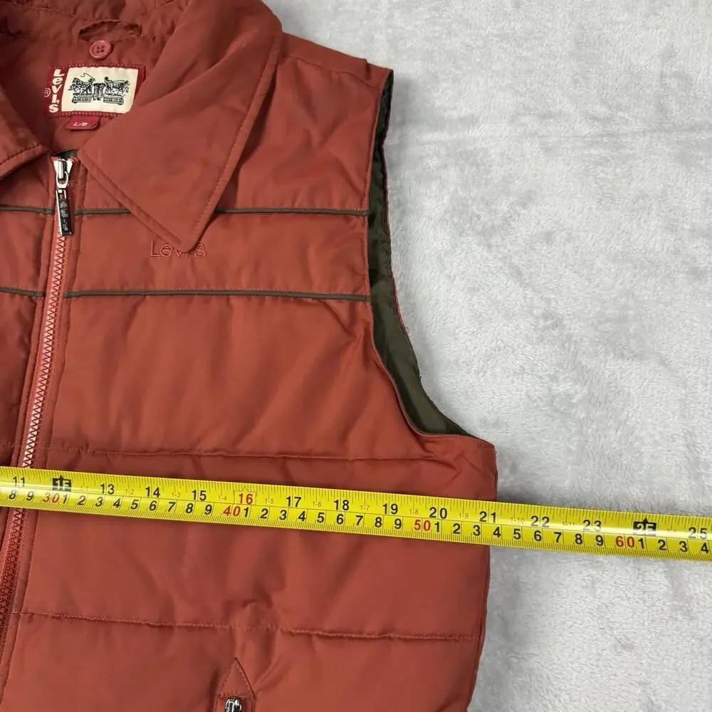 Levi’s Orange Puffer Vest Men Size L Vintage Style Full Zip Quilted Outdoor Y2K